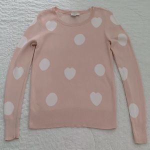 Loft Outlet Pink Peach Heart Polka Dot Cotton Sweater XS